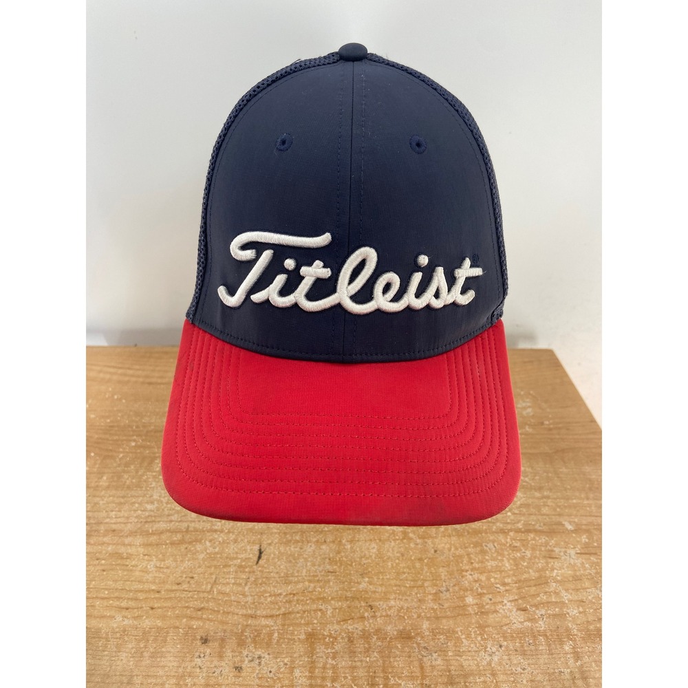 Titleist Mens Trucker Hat Navy Blue Red USA American Flag Snapback Golf Cap
